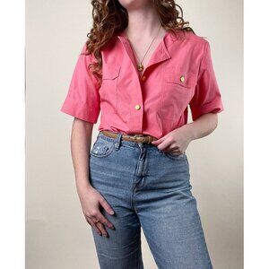 Vintage Celine Paris French Short Sleeve Button Up Down Blouse Shirt Relaxed Fit